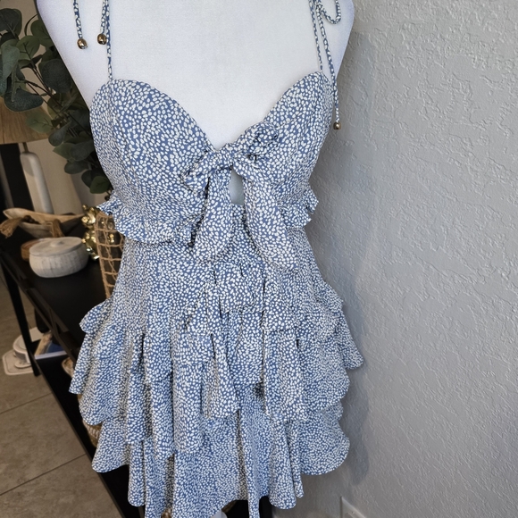 Mable Spaghetti Strap Polka Dot Mini Dress Open Front Size S - Picture 3 of 11